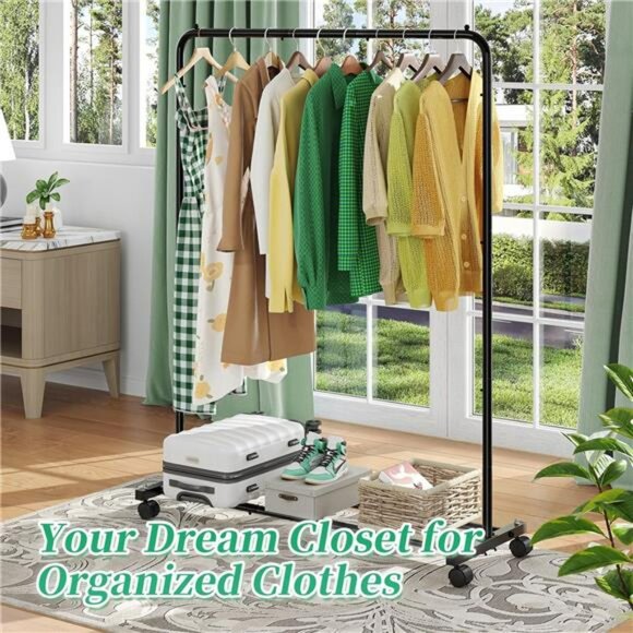 rolling garment rack with shelves clothing organizer hanging clothes stand black - Picture 3 of 7
